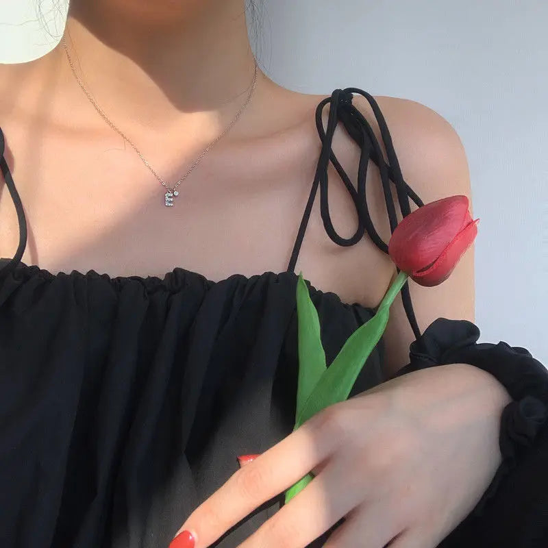 Elegant Crystal Initials Letter 925 Sterling Silver Chain Necklaces for Women Shiny Pendant Collar Jewelry Accessories