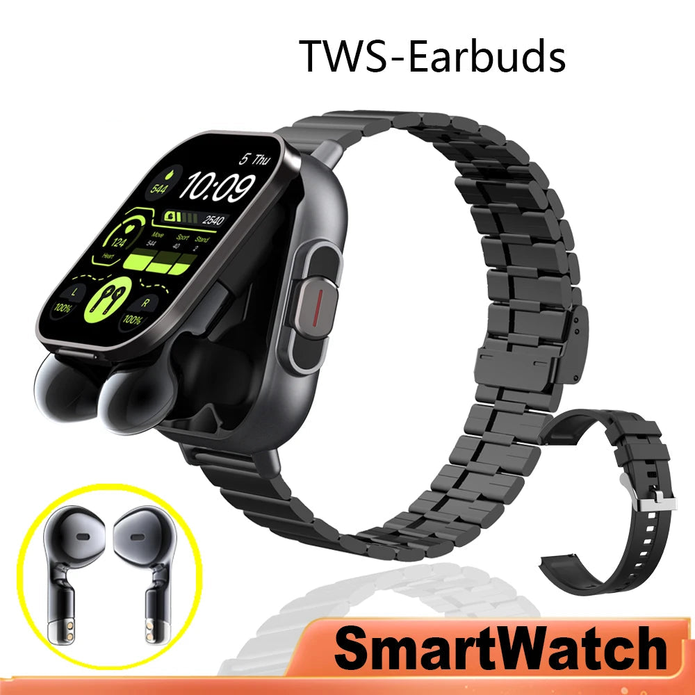 New Technology 2-in-1 Earphones and GPS Smartwatch Combo Bluetooth Call Heart Rate Blood Pressure Health Monitoring Play Music Smart Wrist Watch and Earbuds