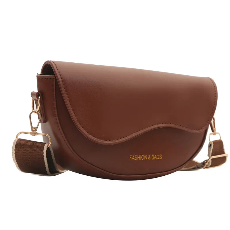 Elegant Women's Leather Vintage Flap Saddle Shoulder Purse Handbag Fashion Wide Strap Crossbody Bag