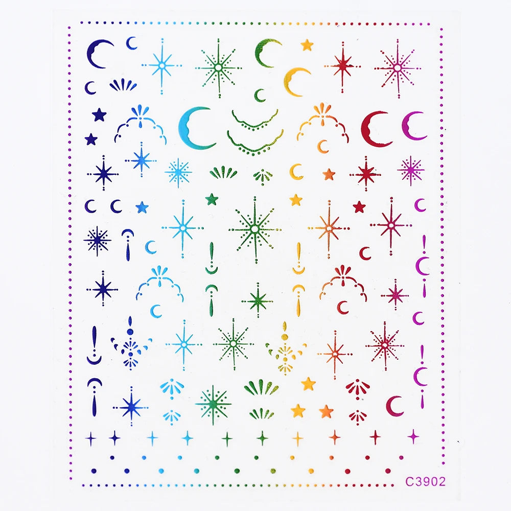 Star Sun Moon 3D Nail Stickers Bronzing Nail Art Gold Silver Styles Decal Self-Adhesive Slider