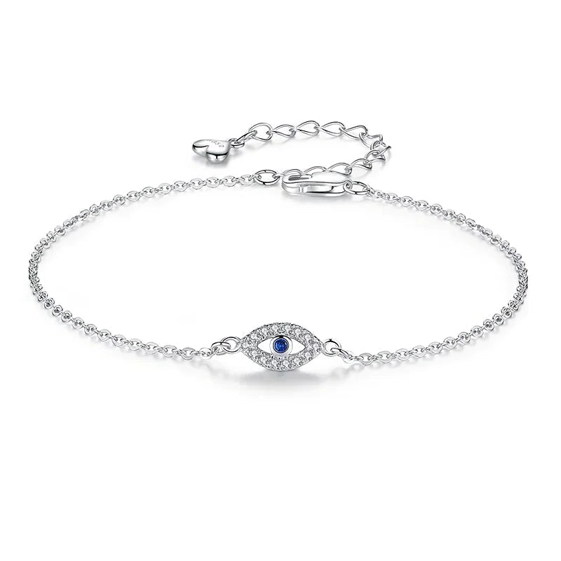 Lovely Crystal Lucky Evil Eye 925 Sterling Silver Bracelets for Women Blue Stone Adjustable Fine Jewelry Accessories