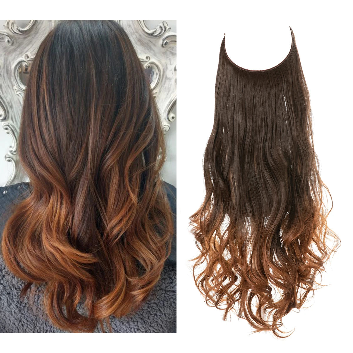 Synthetic No Clip Wave Hair Extensions Ombre Natural Black Blonde Pink One Piece False Hair Piece