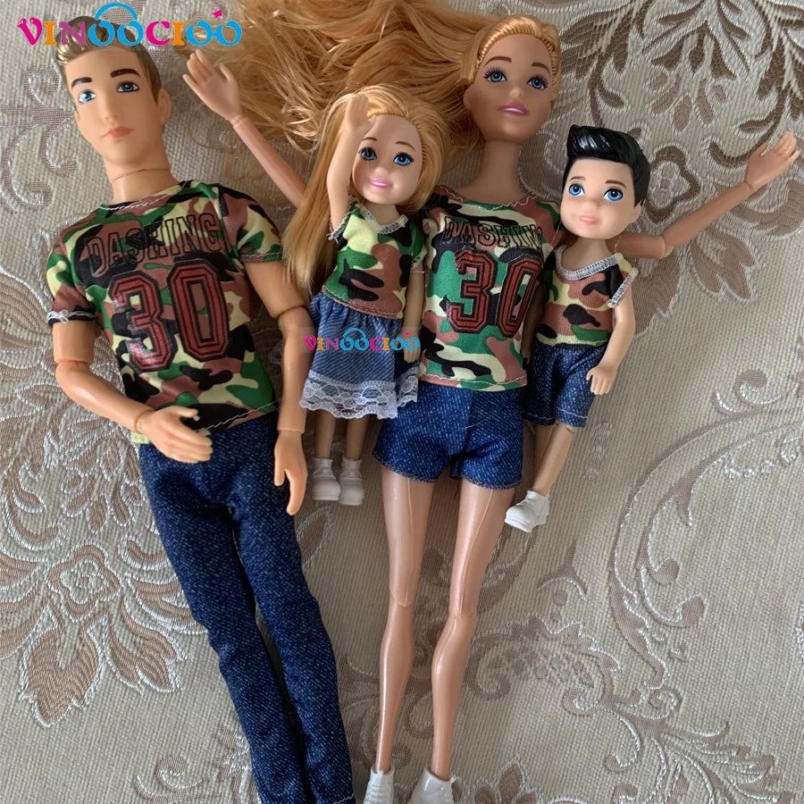 Family Doll Toy Set of 4 People Mom Dad Kids Dress Up Doll Kids Toys Full Set With Clothes for Girl Boy Education Birthday Gift 30cm