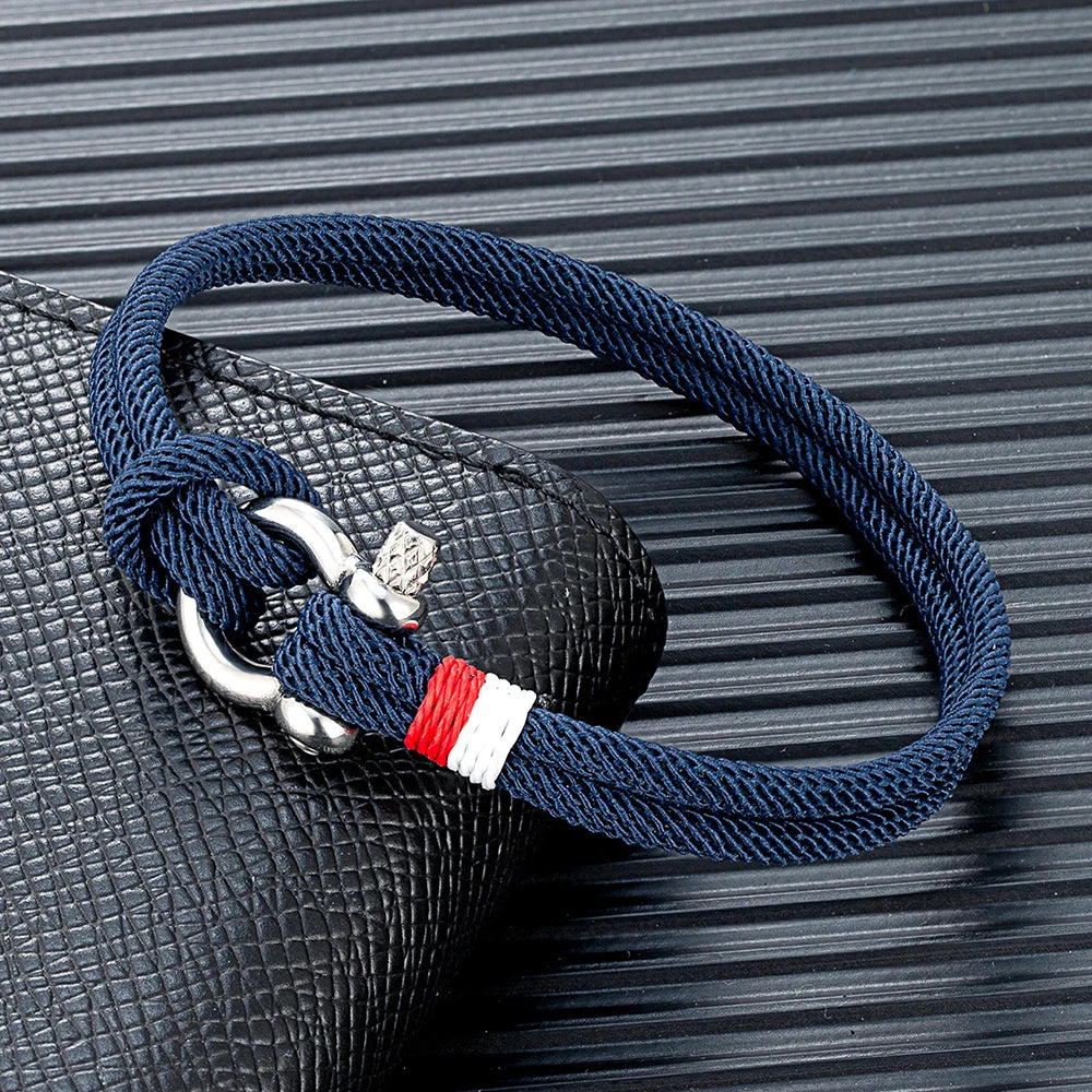 Modern Braided Nautical Rope Bracelets for Men Women Stainless Steel Mini Horseshoe Shackle with Screw Wristband Jewelry