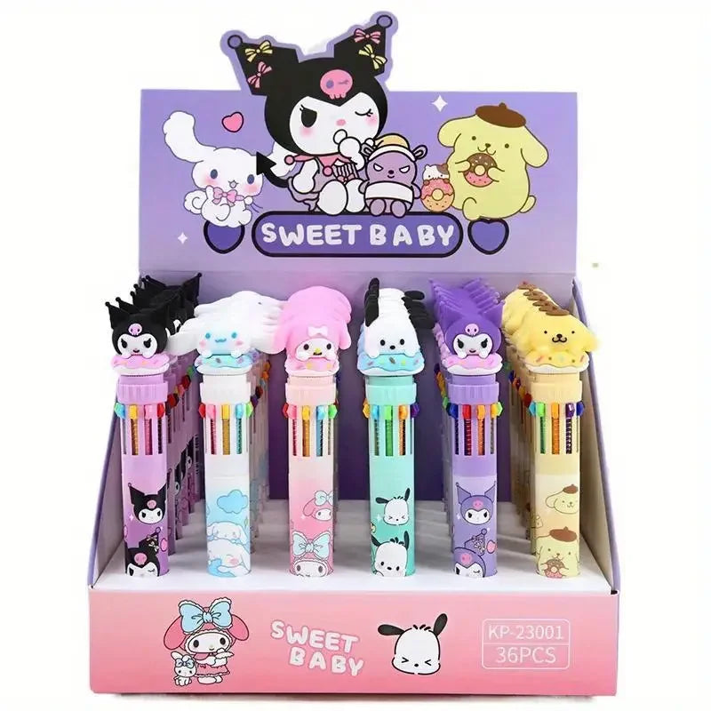 Cartoon Ballpoint Pen 10 Colors Interchangeable 0.7mm for School Student Stationery Drawing Writing Mark Pens