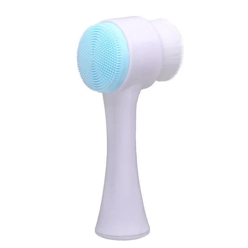 Soft Bristles Exfoliator Double Sided Silicone and Fiber Face Body Washing Brush Facial Cleansing Manual Massage Scrubber