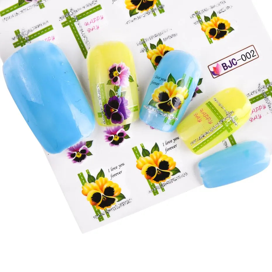 Flowers Collection Lace Water Nail Stickers Set for Manicure Pedicure Glitter Charms Floral Nail Art Transfer Decals Slider Decorations 55 Cards