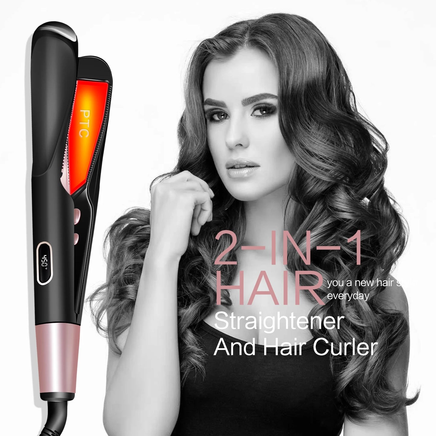 Professional 2 in 1 Negative Ion Twist Hair Straightener and Curler Straightening Curling Iron Fast Heating Hair Styling Tool