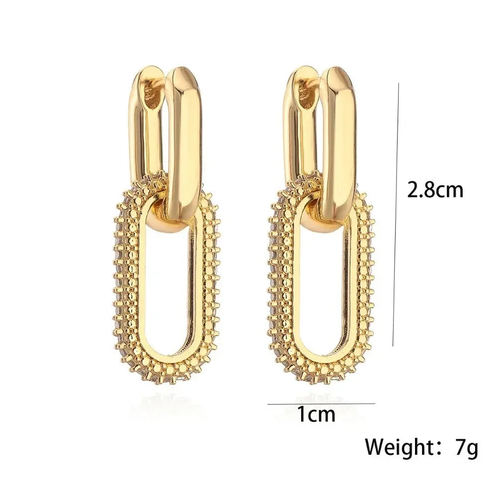 Modern Double Loop Design Shiny Crystal Hoop Stainless Steel Earrings for Women Beautiful Dangle Charm Jewelry Accessories
