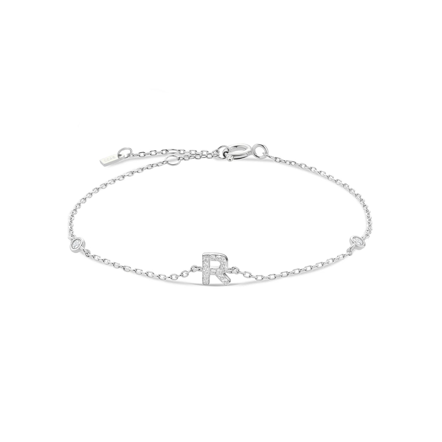 Exquisite Crystal Initials Alphabet Letters 925 Sterling Silver Chain Bracelets for Women Fine Jewelry Accessories