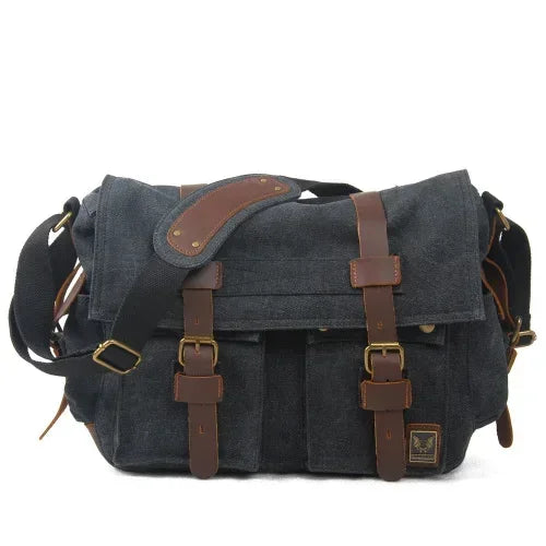 High Quality Canvas and Leather Shoulder Messenger Bag Big Satchel Crossbody Briefcase Travel Handbag