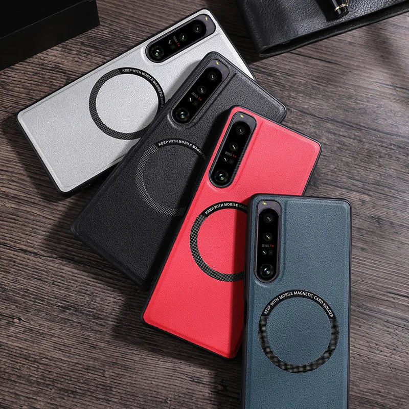 Deluxe Leather Phone Case for Sony Xperia 10 5 1 IV III II Shockproof  Magsafe Magnetic Wireless Charging Cover