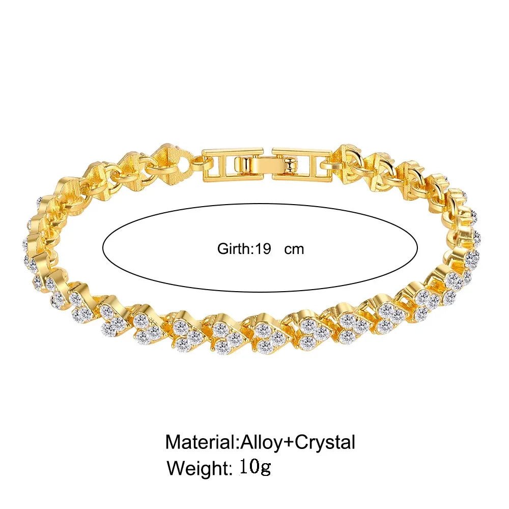 Modern Luxury Roman Crystal Heart Chain Bracelets for Women Shiny Bangle Silver Gold Rose Gold Jewelry Accessories