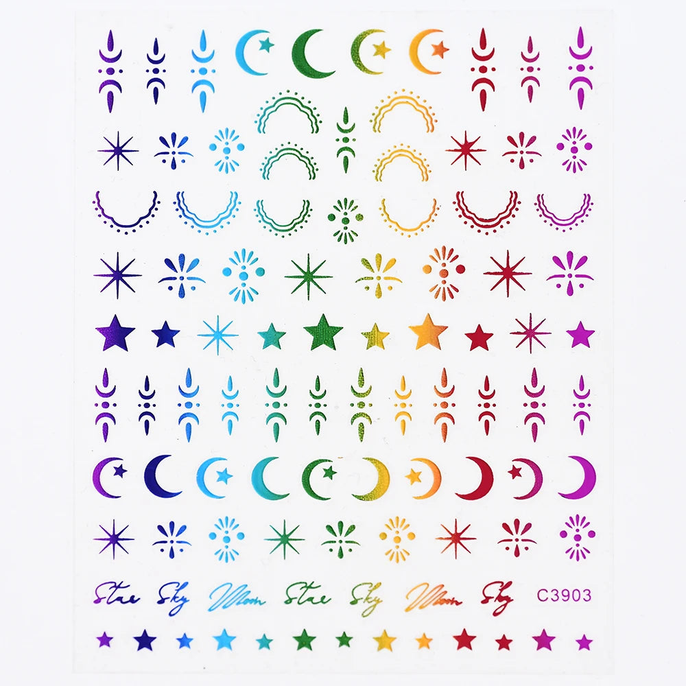 Star Sun Moon 3D Nail Stickers Bronzing Nail Art Gold Silver Styles Decal Self-Adhesive Slider