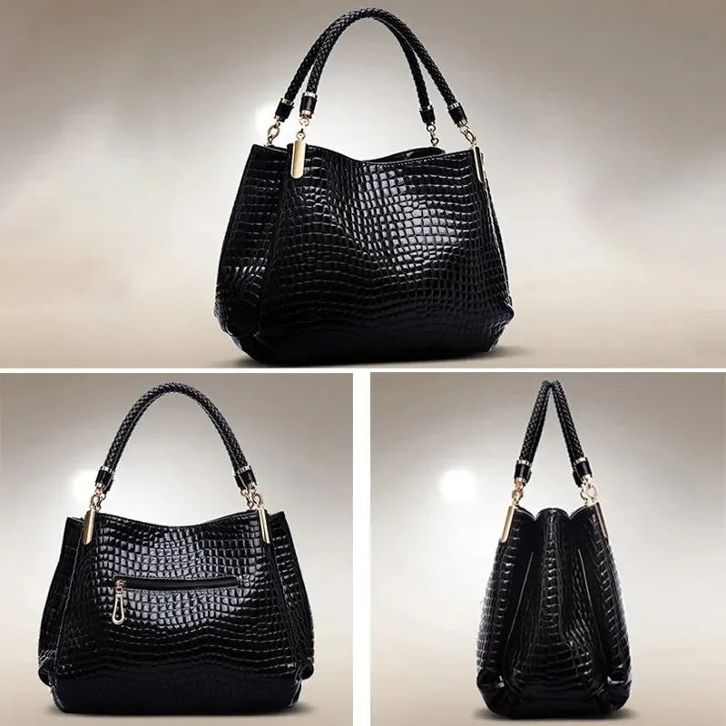 Luxury Crocodile Print Leather Women's Tote Handbag Large Capacity Shoulder Bag