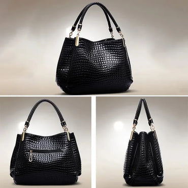 Luxury Crocodile Print Leather Women's Tote Handbag Large Capacity Shoulder Bag