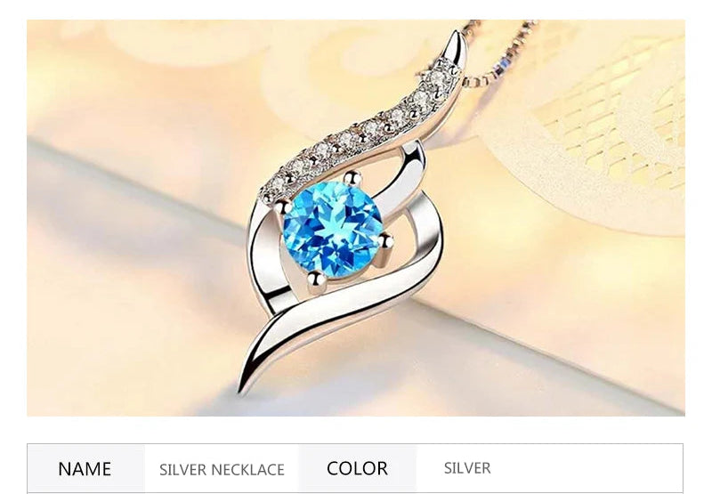 Luxury Blue White Crystal 925 Sterling Silver Spiral Design Necklace Chain for Women Accessories Jewelry