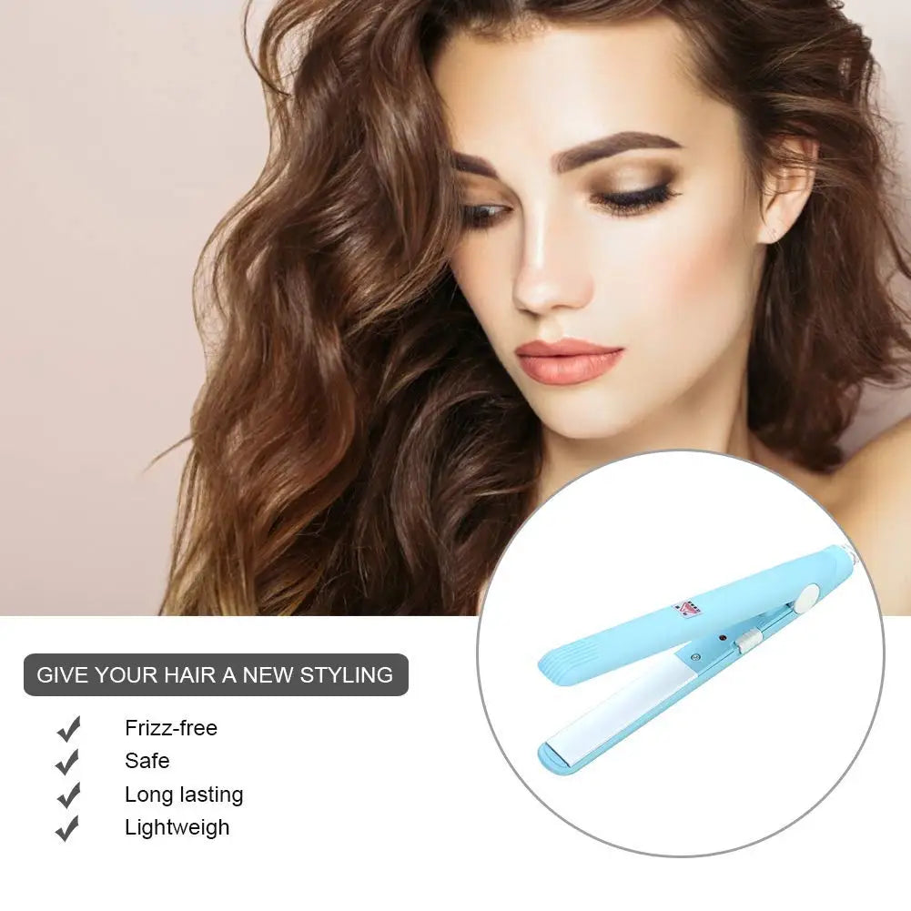 Portable Mini Ceramic Hair Straightener Flat Iron Curling Iron Dual-Use Curler Styling Care for Traveling