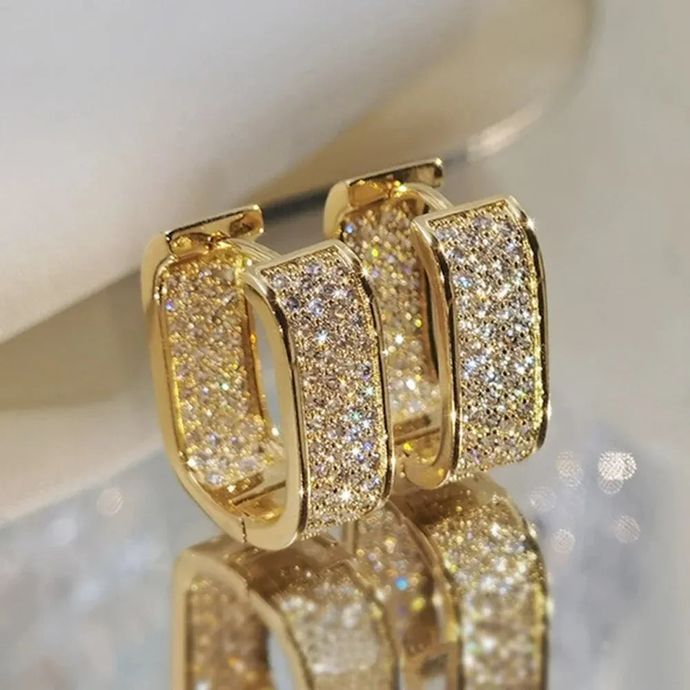 Ultra Shiny Luxurious Crystal Gold Silver Color Hoop Earrings for Women Fashion Jewelry Accessories