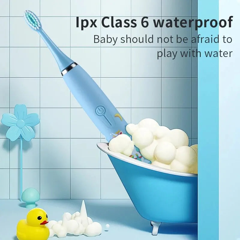 Waterproof Sonic Electric Toothbrush for Children Aged 3 to 15 Professional Primary Tooth Care with DuPont Soft Bristles