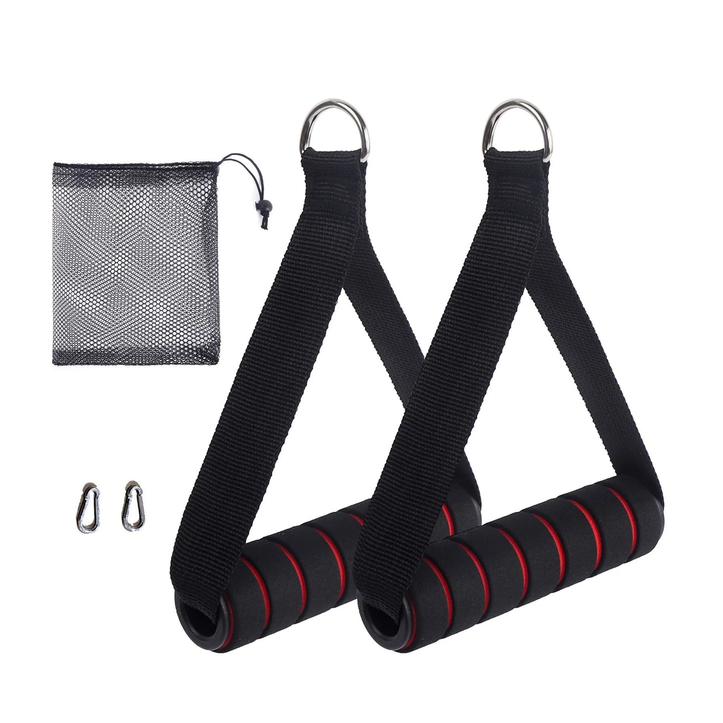 D-Ring Metal Gym Handle Workout Grips Heavy Duty Cable Machine Handles with Carabiner Clips Fitness Accessories