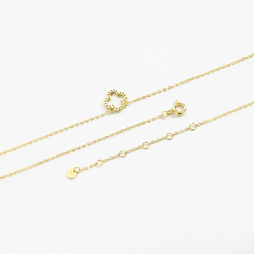 Four Leaf Clover Pendant Necklace 925 Sterling Silver Gold Color Flower Chain Luxury Fine Womens Jewelry