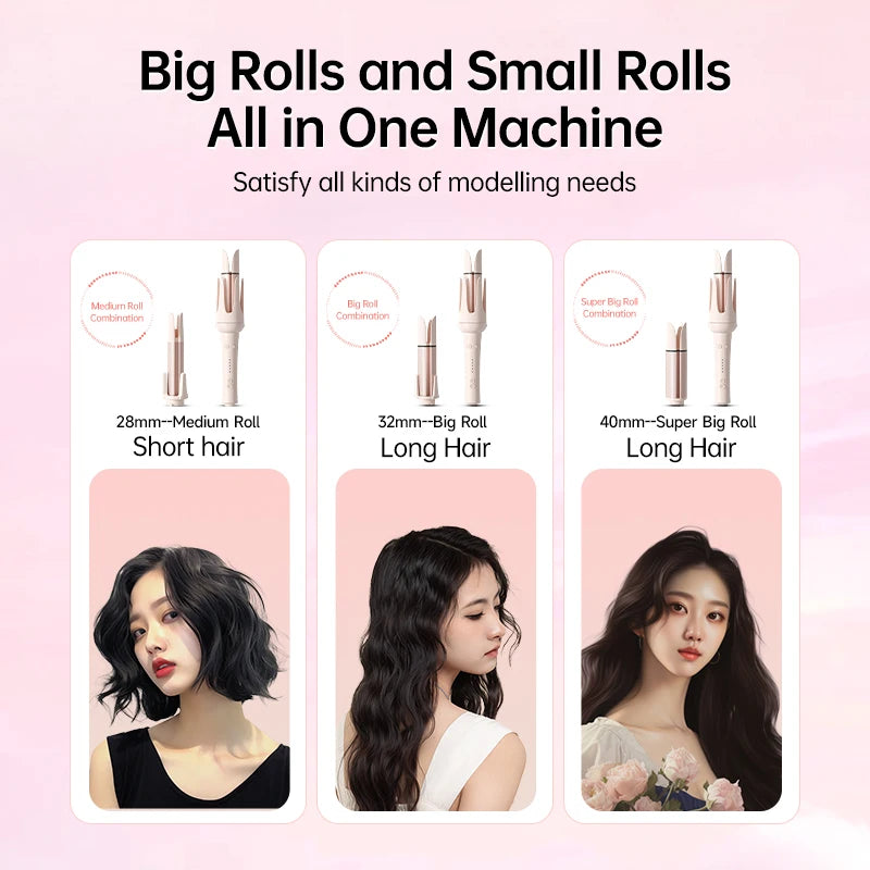 3 in 1 Automatic Rotating Ceramic Hair Curling Iron Professional Hair Roller Stick 28mm 32mm 40mm Curling Wand Hair Waver