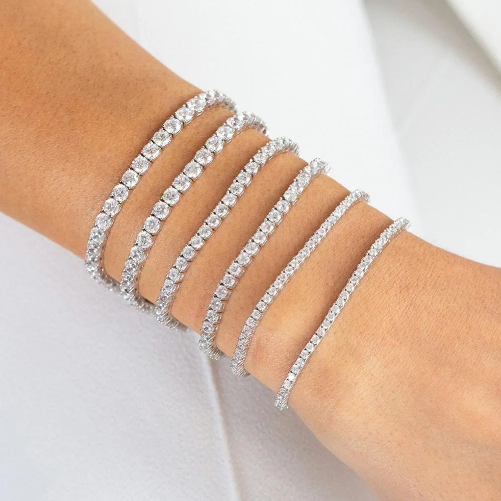 Elegant Women's Crystal Silver Color Tennis Bracelet Fashion Band Shiny Trendy Wrist Jewelry