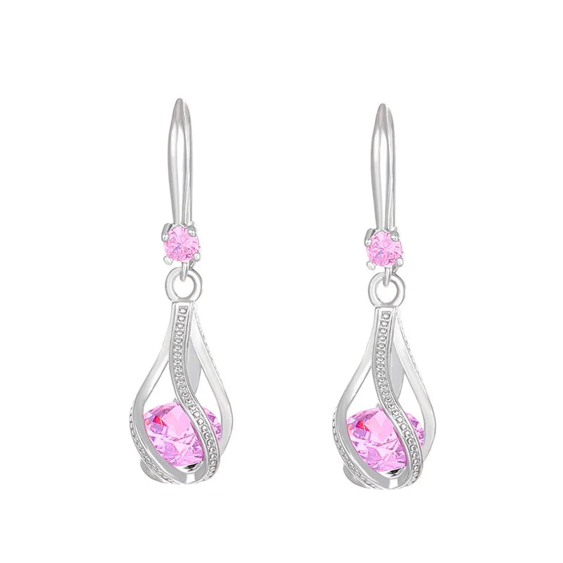 Luxury Crystal Spiral Drop 925 Sterling Silver Dangle Earrings for Woman Fine Accessories Jewelry