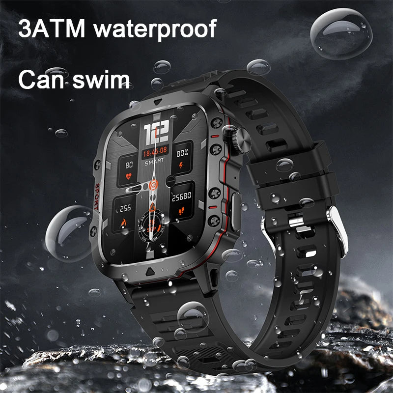 Outdoor Sports Smart Watch IP68 3ATM Waterproof Fitness Tracker Health Monitor 1.96" Bluetooth Call Digital Watch