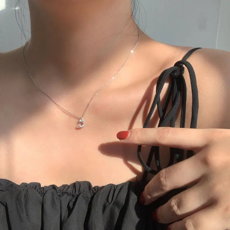 Elegant Crystal Initials Letter 925 Sterling Silver Chain Necklaces for Women Shiny Pendant Collar Jewelry Accessories