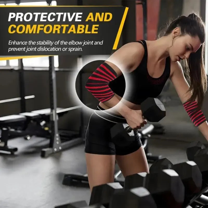 Long Elbow Guard Wrap Strap Pad for Sports Gym Bench Press Weightlifting Winding Pressure Protective Gear Equipment Booster Stripes