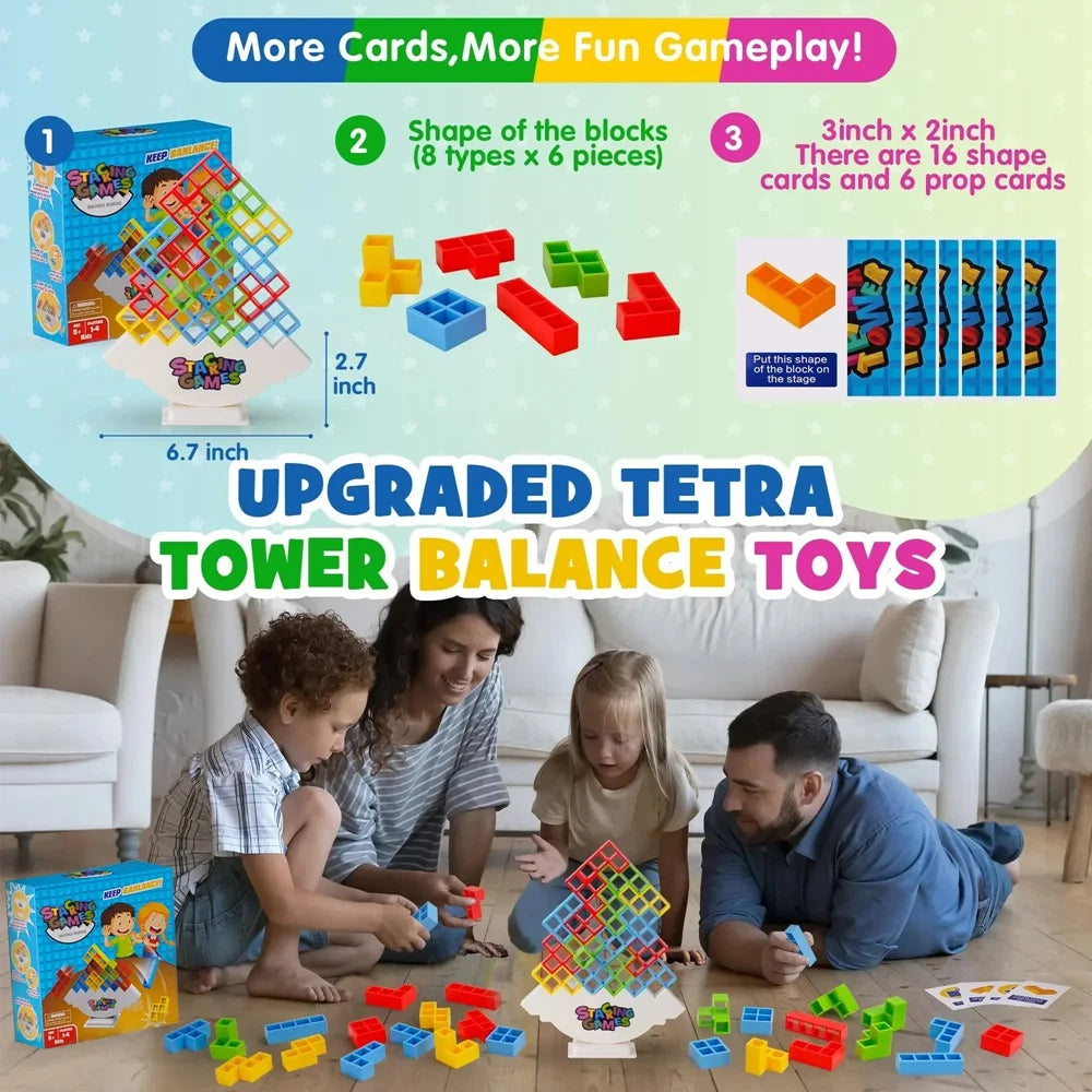 3D Fun Building Blocks Brick Toy Balance Stack Game Tetra Tower Swing High Building Blocks Stacking like Tetris Jenga Kids Adults Desktop Toy