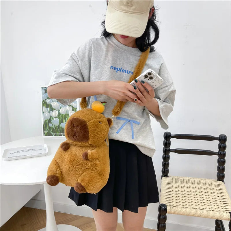 Plush Backpack Capybara Kawaii Fashion Plushie Doll Fur Bag Children's Shoulder Bag Mini Knapsack