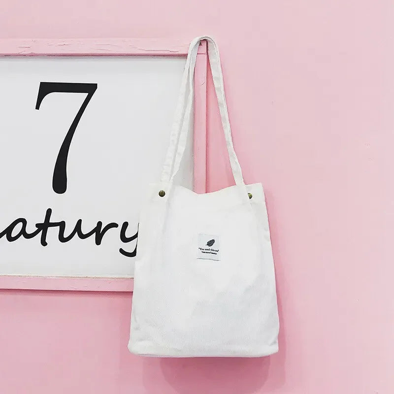 High Quality Casual Foldable Corduroy Handbag Eco Friendly Reusable Lightweight Shopping Shoulder Bags