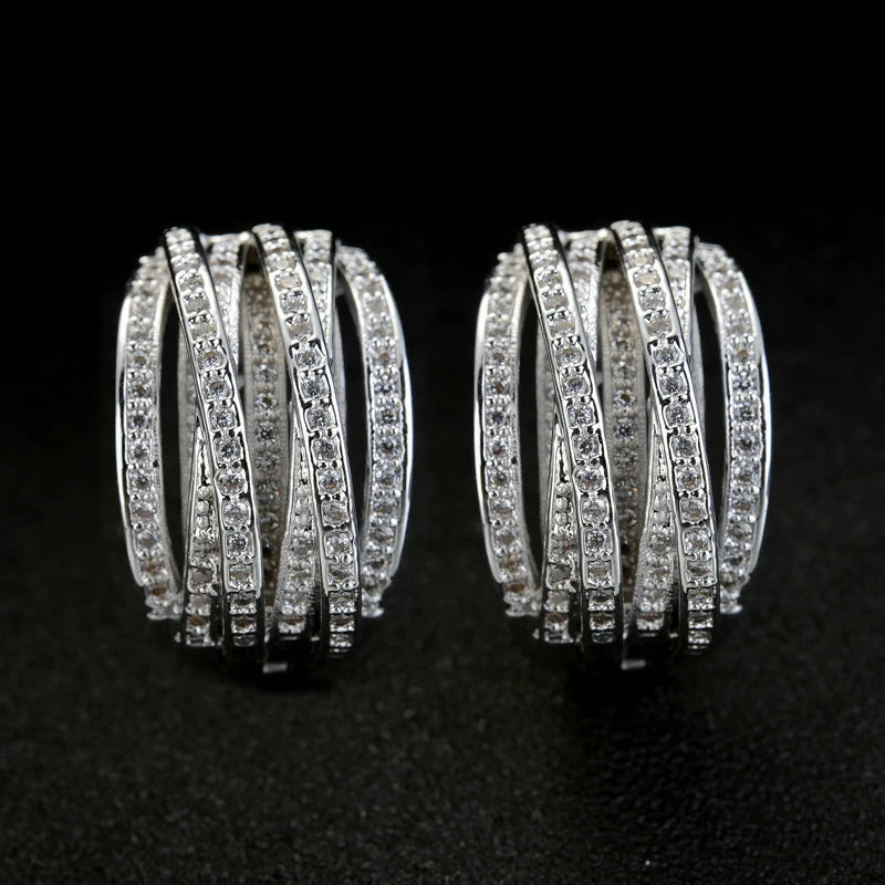 Luxury Crystal Weave Cross Hoop Earrings for Women Fashion Statement Trendy Jewelry Accessories