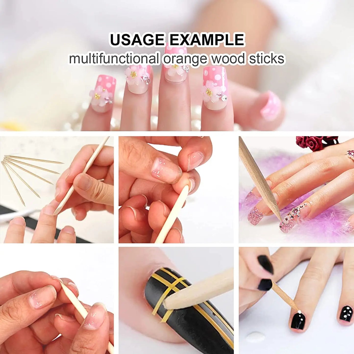 Cuticle Pusher Wooden Sticks for Nails Art Rhinestones Dotting Removal Manicure Pedicure Care Tools 50/100pcs