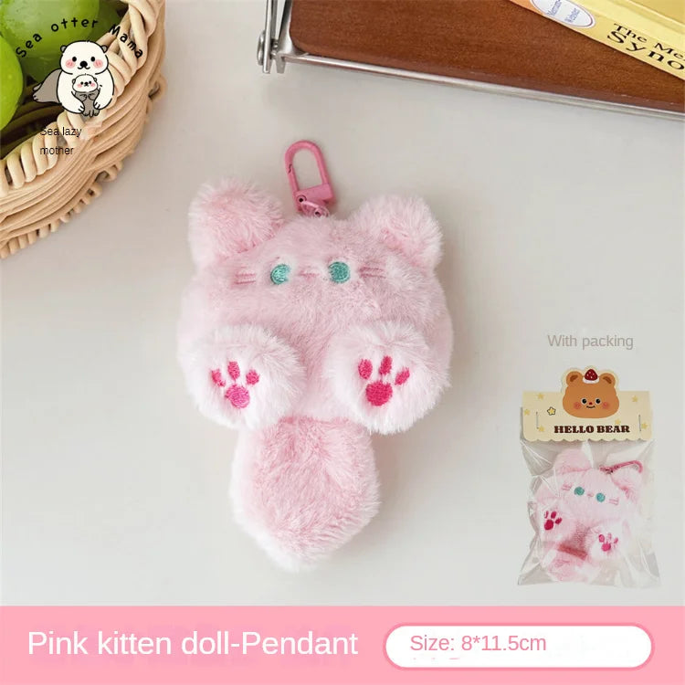 Adorable Plush Cat Doll Pendant Keychain for Backpacks School Bags Doll Keyring Decorative Gift