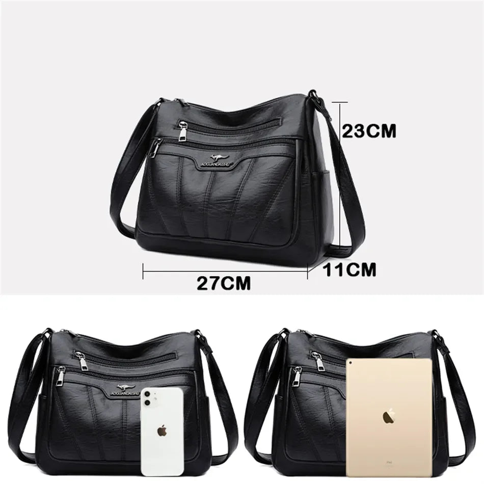 Square Fashion Soft Leather Women Handbag Purse Luxury Shoulder Large Capacity Crossbody Bags