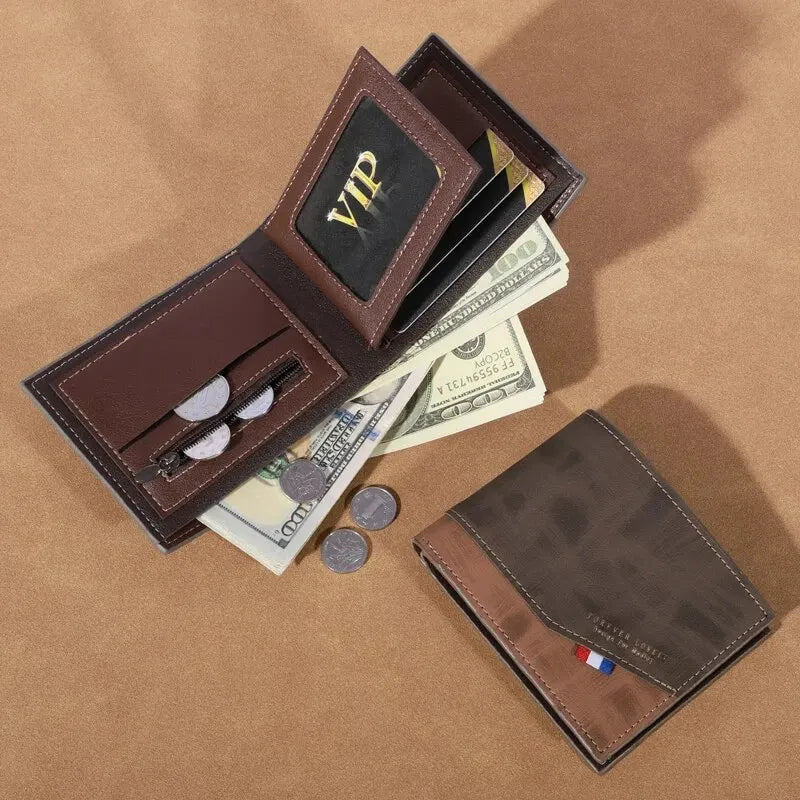 Modern High-Capacity Men's Leather Wallet Multi Slot Photo Card Coin Holder Wallet Great Gift
