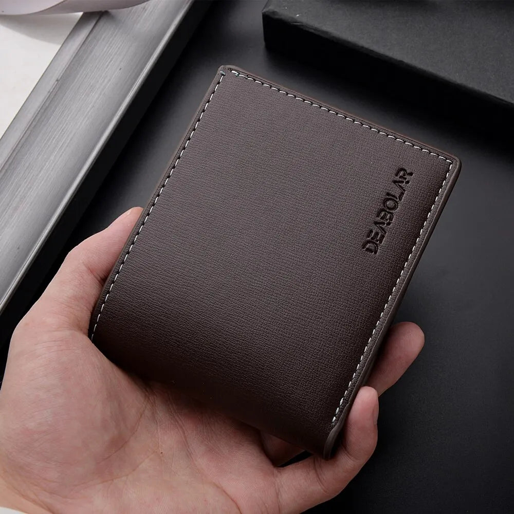 Elegant Leather Folding Multi Card Holder Men's Wallet Thin Style Stitched Wallet