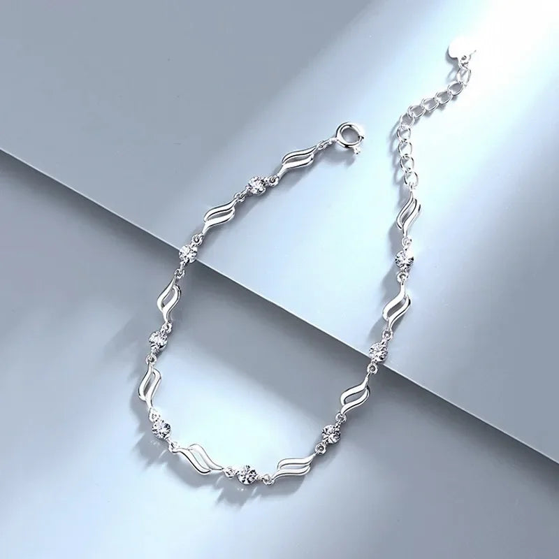 Fancy Crystal Pendant 925 Sterling Silver Bracelets for Women Adjustable Luxury Jewelry Accessories