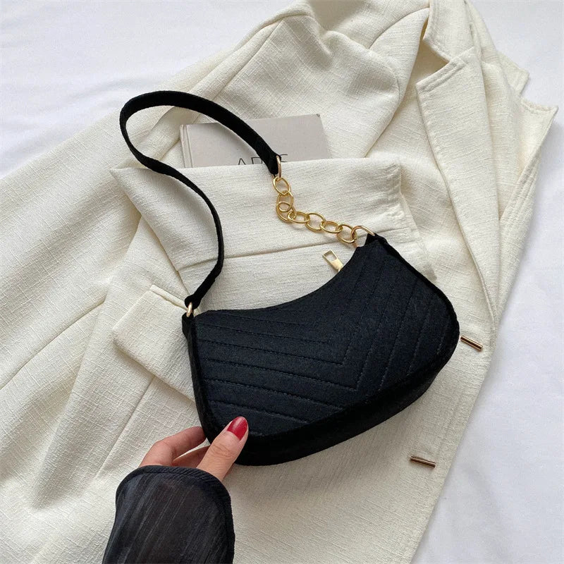 Fashion Mini Felt Saddle Shoulder Handbag Purse for Women Beautiful Crescent Crossbody Messenger Bags