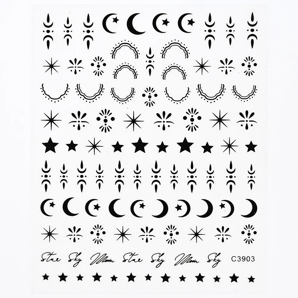 Star Sun Moon 3D Nail Stickers Bronzing Nail Art Gold Silver Styles Decal Self-Adhesive Slider