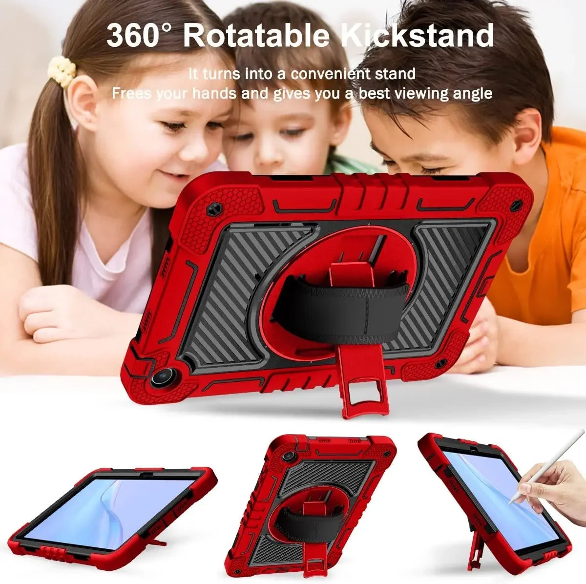 Durable Shockproof Silicone Stand Case for Huawei MatePad SE 11 10.4 Tablets Rotating Kickstand Kids Proof with Shoulder Strap