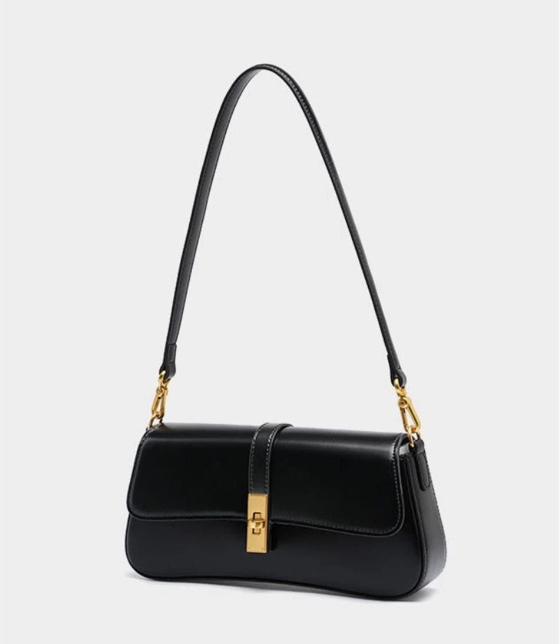 High Quality Genuine Leather Women's Baguette Handbag Purse Trendy Vintage Fashion Underarm Bag