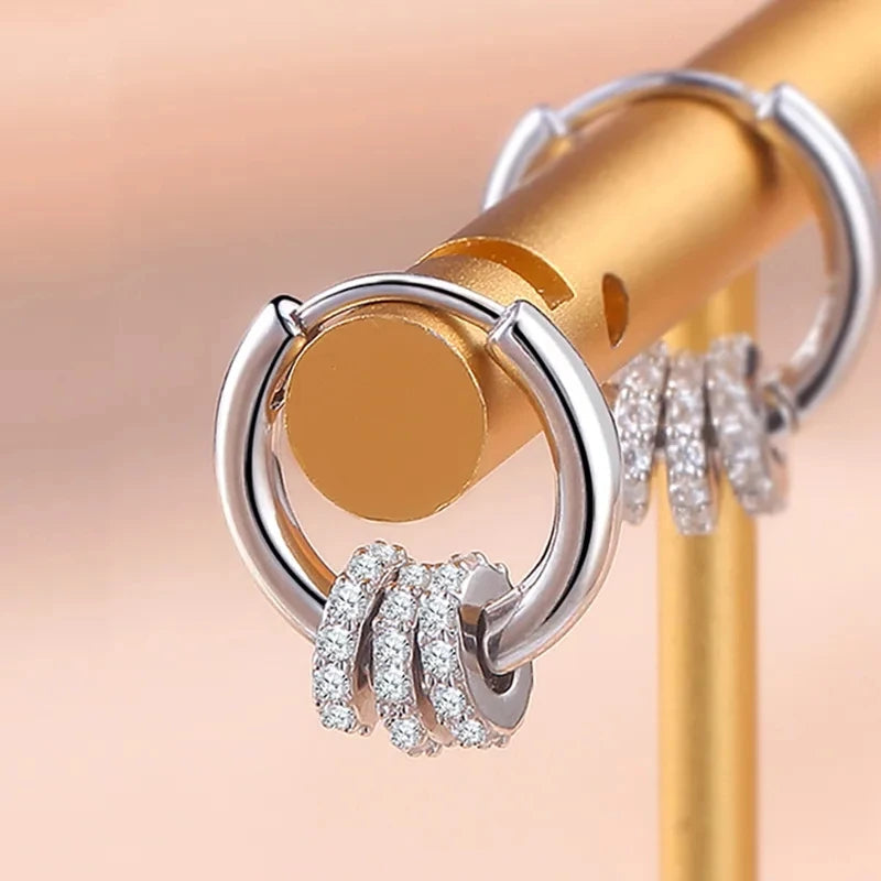 Dainty Crystal 925 Sterling Silver Inlaid Circle Hoop Earrings for Women Fine Accessories Jewelry