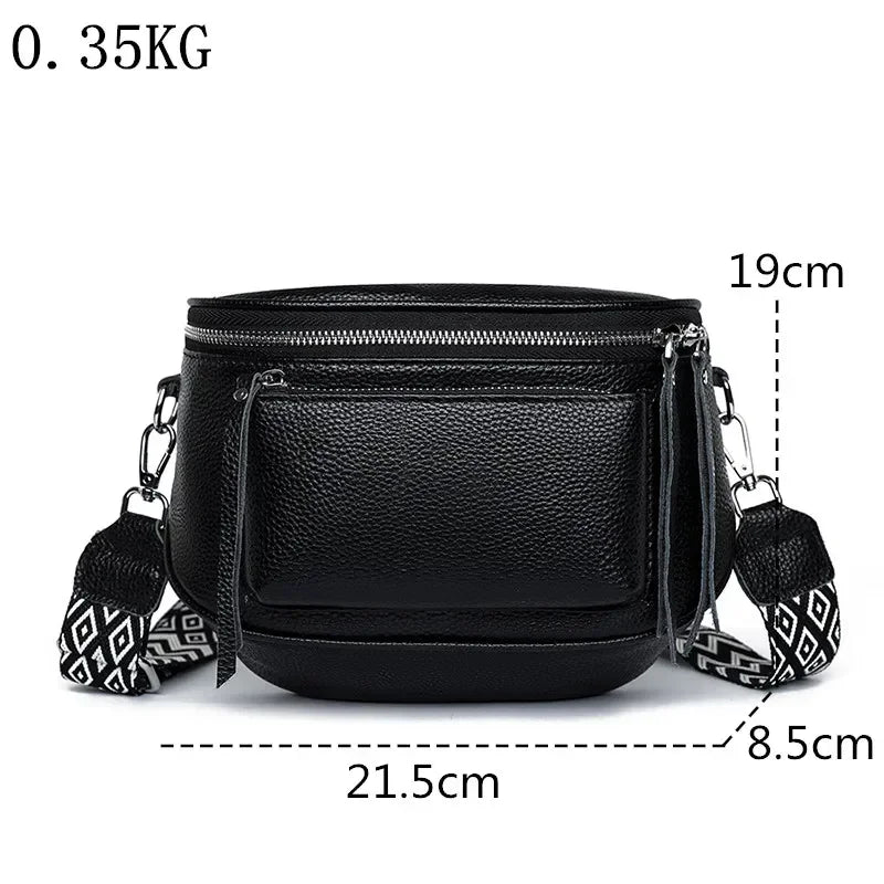 Luxury Genuine Leather Shoulder Saddle Handbag for Women Crossbody Cowhide Fashion Messenger Bags