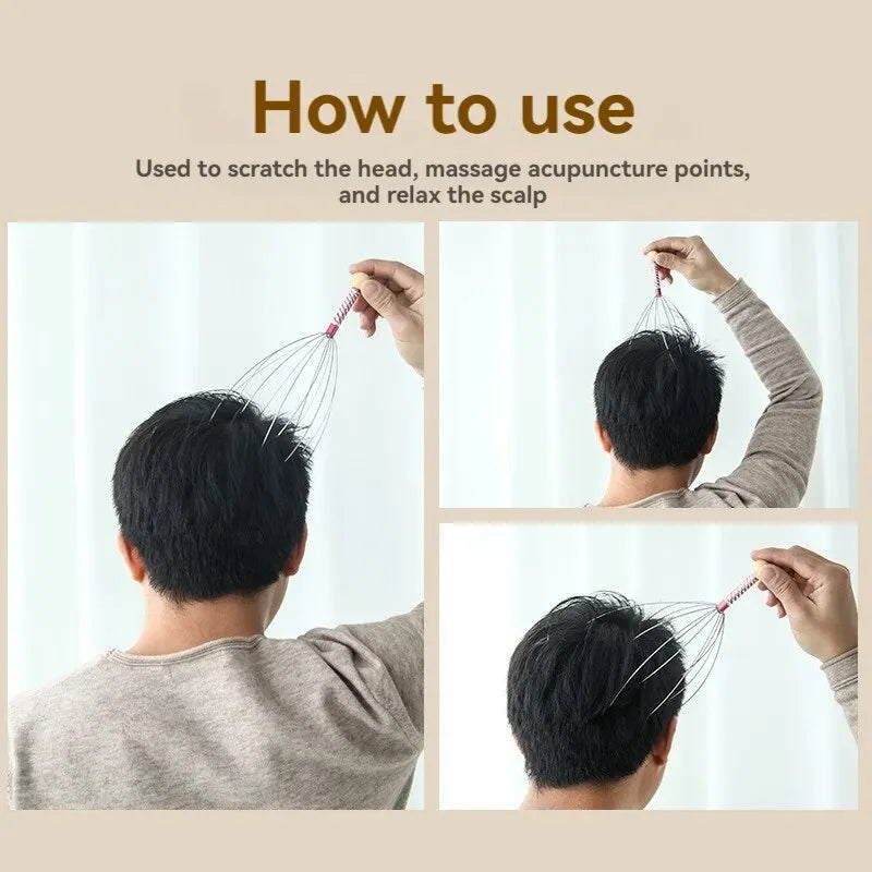 Stainless Steel Octopus Claw Head Massager Relaxer Engraved Scalp Scratcher Itch Reliever