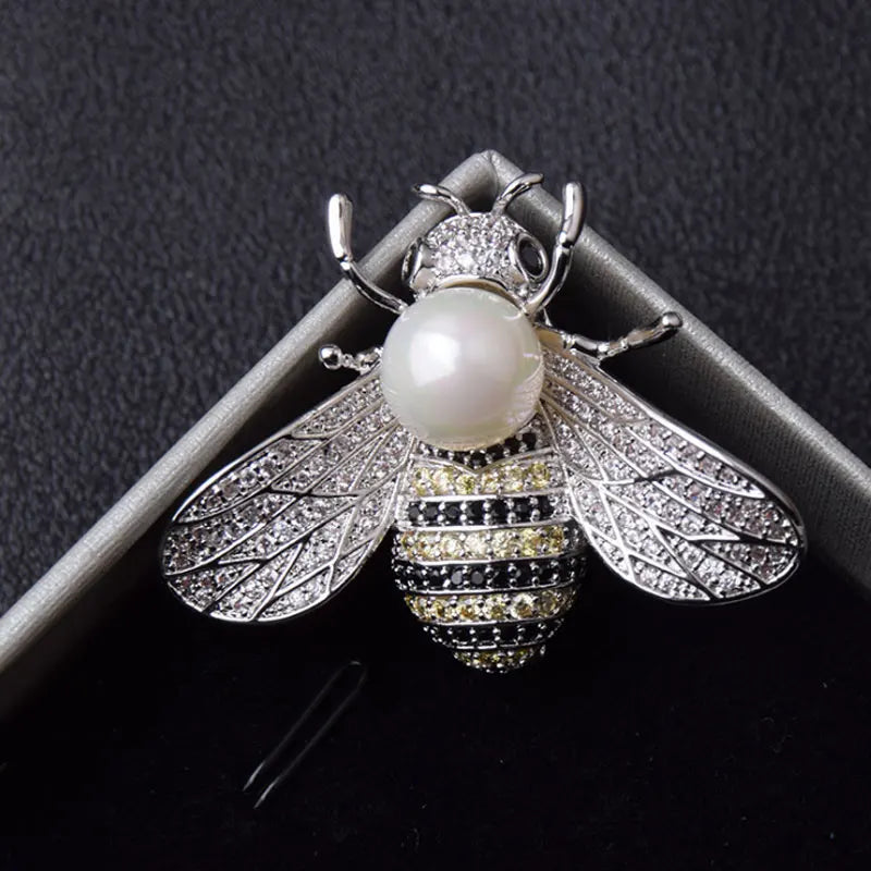 Luxury Crystals with Pearl Bee Brooch for Women Girls Rhinestone Gold Silver Color Pin Brooches Jewelry